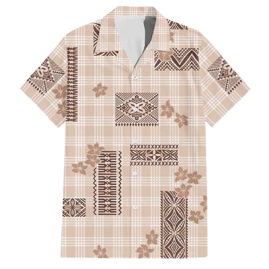 Hawaiian Quilt Tapa On Beige Palaka Motifs Family Matching Short Sleeve Bodycon Dress and Hawaiian Shirt LT7 Dad's Shirt - Short Sleeve Beige - Polynesian Pride