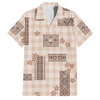 Hawaiian Quilt Tapa On Beige Palaka Motifs Family Matching Short Sleeve Bodycon Dress and Hawaiian Shirt LT7 Dad's Shirt - Short Sleeve Beige - Polynesian Pride