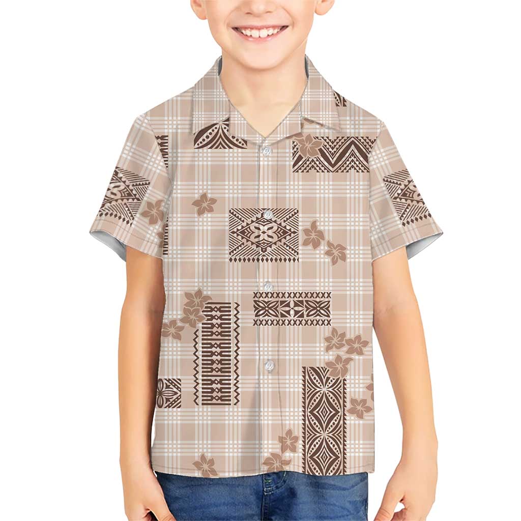 Hawaiian Quilt Tapa On Beige Palaka Motifs Family Matching Short Sleeve Bodycon Dress and Hawaiian Shirt LT7 Son's Shirt Beige - Polynesian Pride