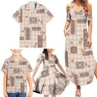 Hawaiian Quilt Tapa On Beige Palaka Motifs Family Matching Summer Maxi Dress and Hawaiian Shirt
