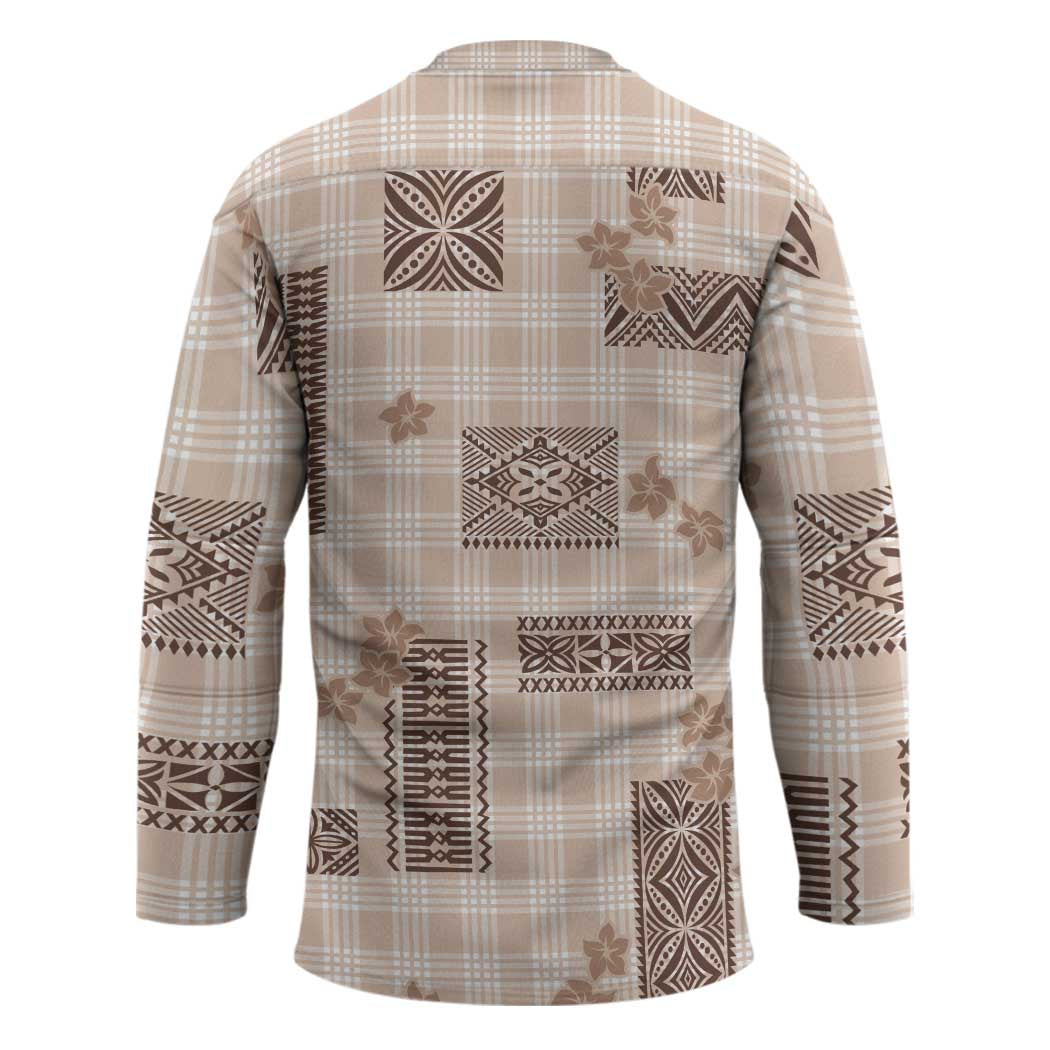 Hawaiian Quilt Tapa On Beige Palaka Motifs Hockey Jersey