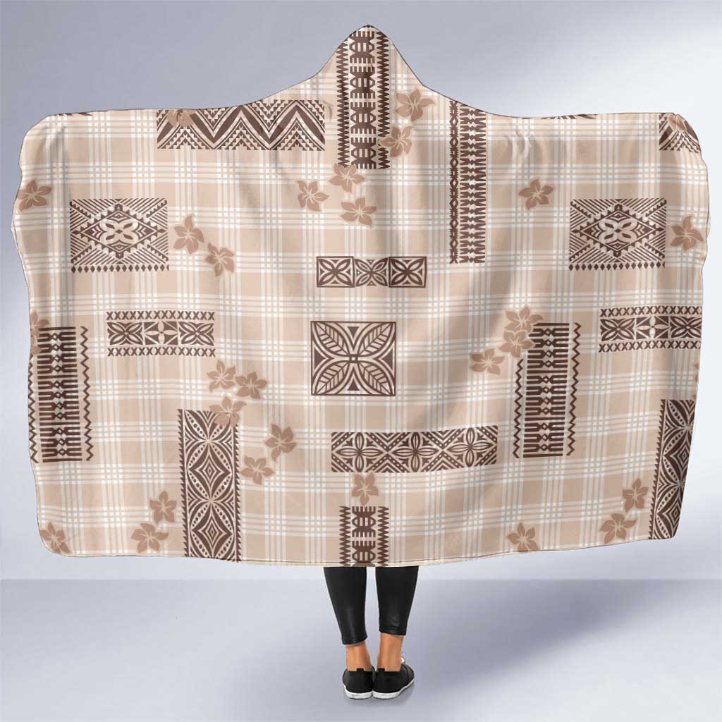 Hawaiian Quilt Tapa On Beige Palaka Motifs Hooded Blanket LT7 One Size Beige - Polynesian Pride