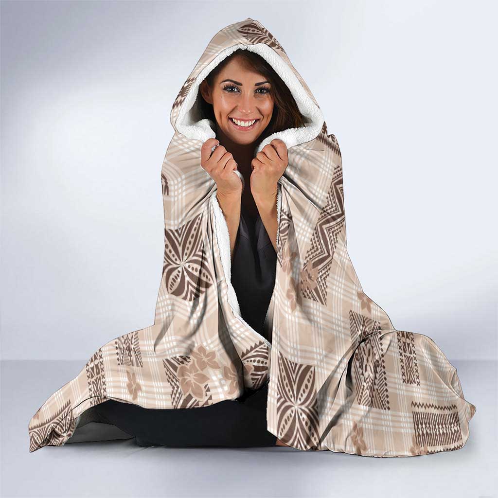 Hawaiian Quilt Tapa On Beige Palaka Motifs Hooded Blanket LT7 - Polynesian Pride