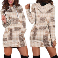 Hawaiian Quilt Tapa On Beige Palaka Motifs Hoodie Dress LT7 - Polynesian Pride