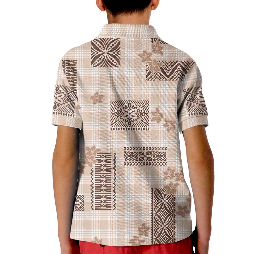 Hawaiian Quilt Tapa On Beige Palaka Motifs Kid Polo Shirt