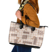 Hawaiian Quilt Tapa On Beige Palaka Motifs Leather Tote Bag