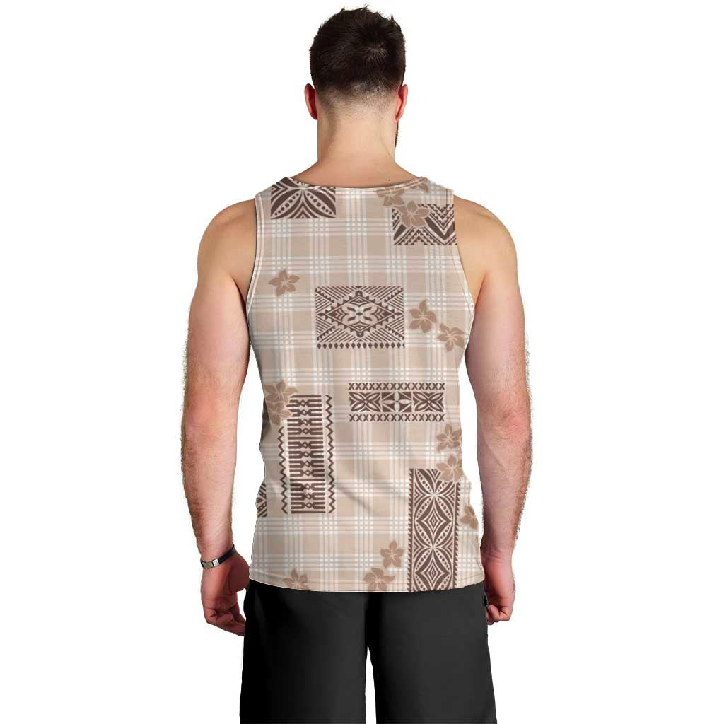 Hawaiian Quilt Tapa On Beige Palaka Motifs Men Tank Top