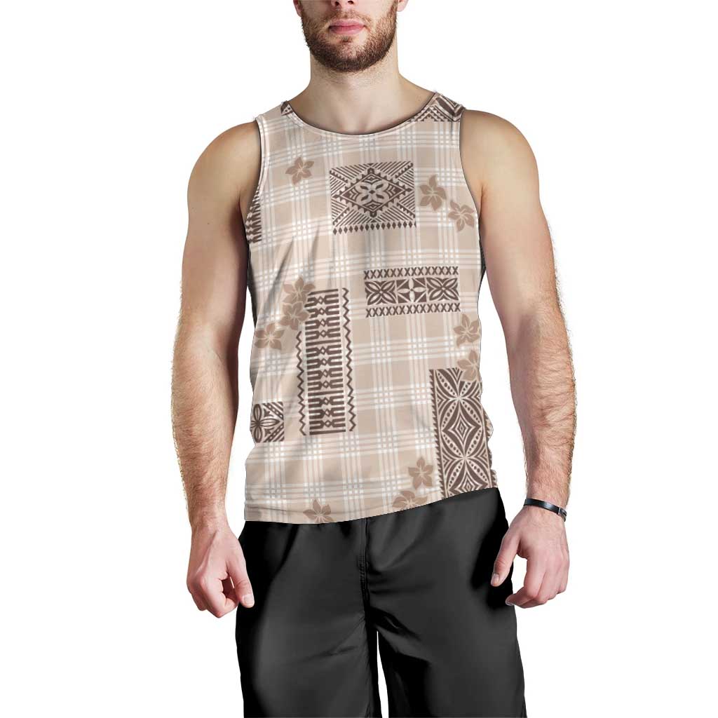 Hawaiian Quilt Tapa On Beige Palaka Motifs Men Tank Top