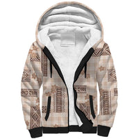 Hawaiian Quilt Tapa On Beige Palaka Motifs Sherpa Hoodie