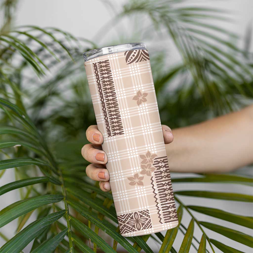 Hawaiian Quilt Tapa On Beige Palaka Motifs Skinny Tumbler