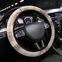 Hawaiian Quilt Tapa On Beige Palaka Motifs Steering Wheel Cover LT7 Universal Fit Beige - Polynesian Pride