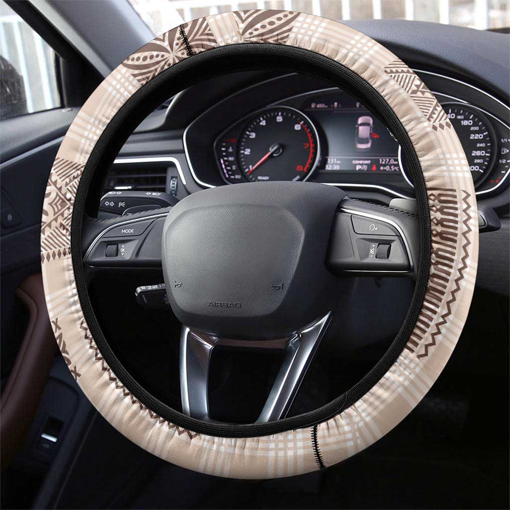 Hawaiian Quilt Tapa On Beige Palaka Motifs Steering Wheel Cover LT7 - Polynesian Pride
