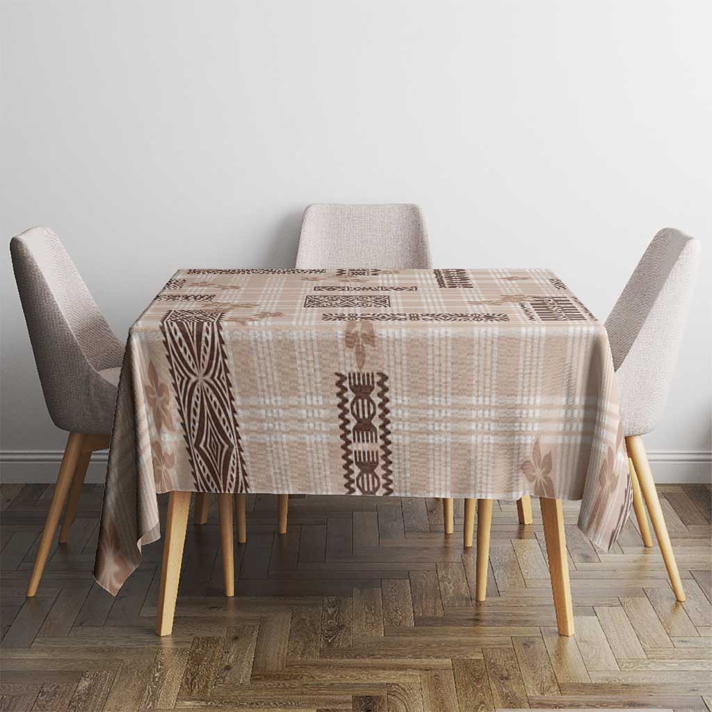 Hawaiian Quilt Tapa On Beige Palaka Motifs Tablecloth