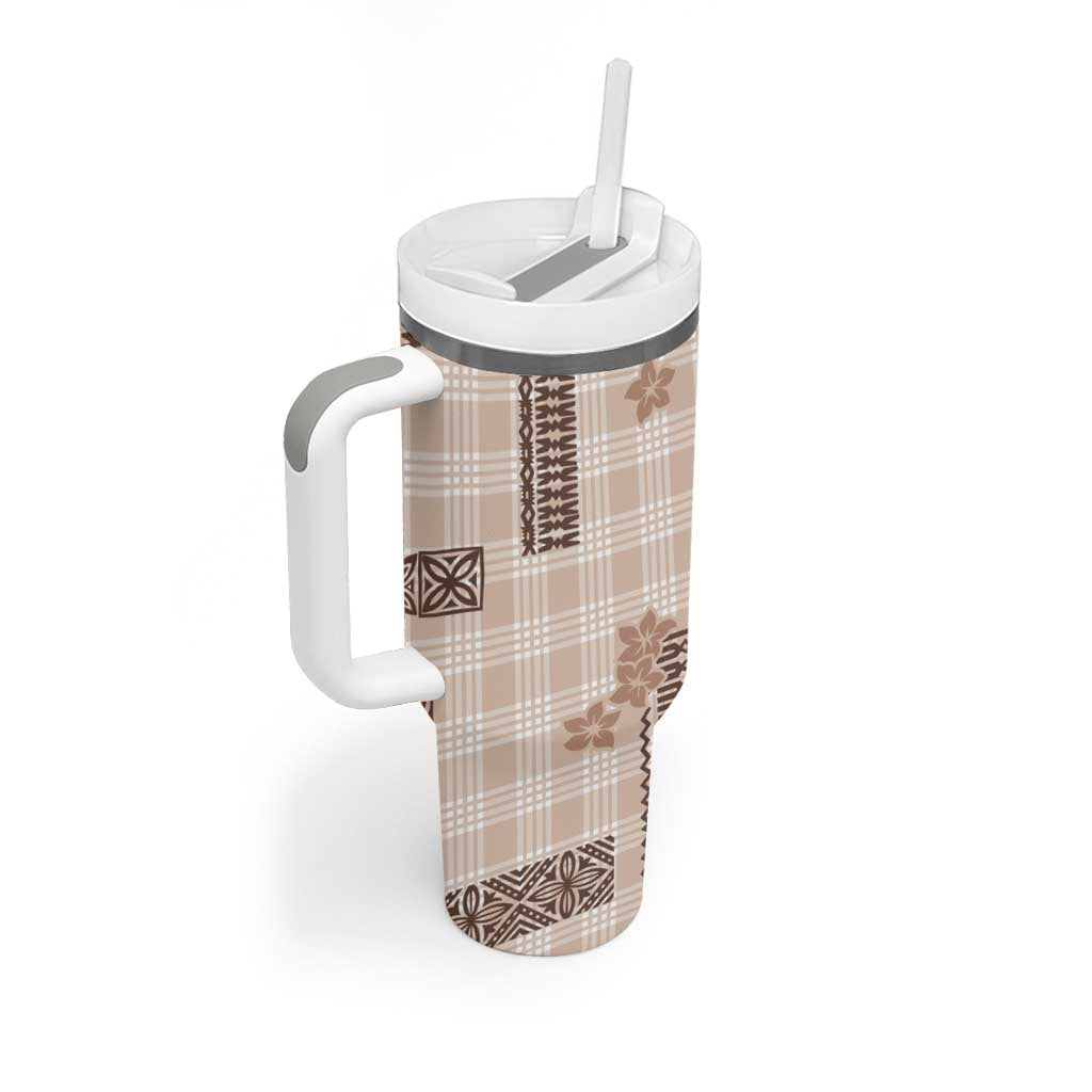 Hawaiian Quilt Tapa On Beige Palaka Motifs Tumbler With Handle