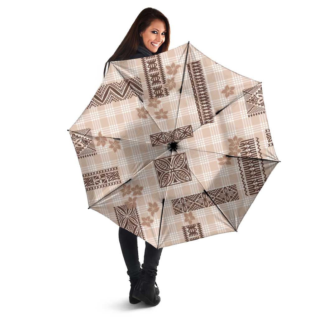 Hawaiian Quilt Tapa On Beige Palaka Motifs Umbrella