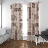 Hawaiian Quilt Tapa On Beige Palaka Motifs Window Curtain