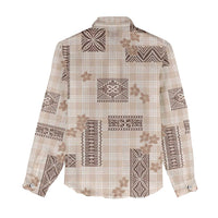 Hawaiian Quilt Tapa On Beige Palaka Motifs Women Casual Shirt