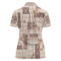 Hawaiian Quilt Tapa On Beige Palaka Motifs Women Polo Shirt LT7 - Polynesian Pride