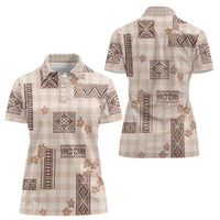 Hawaiian Quilt Tapa On Beige Palaka Motifs Women Polo Shirt LT7 - Polynesian Pride
