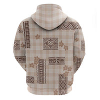 Hawaiian Quilt Tapa On Beige Palaka Motifs Zip Hoodie