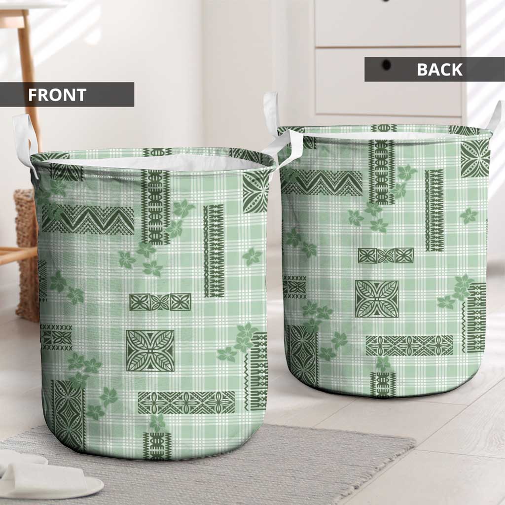 Hawaiian Quilt Tapa On Pastel Mint Palaka Motifs Laundry Basket