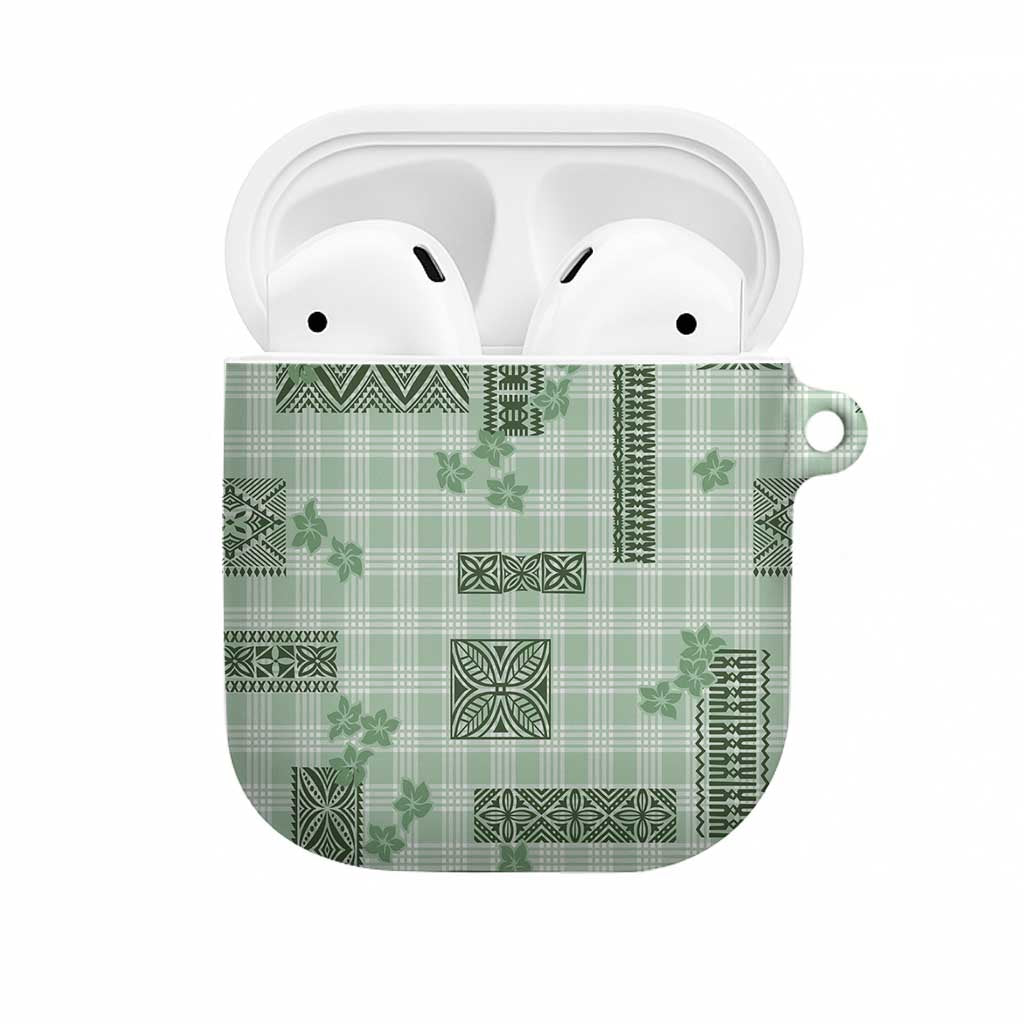 Hawaiian Quilt Tapa On Pastel Mint Palaka Motifs AirPods Case LT7 Mint - Polynesian Pride
