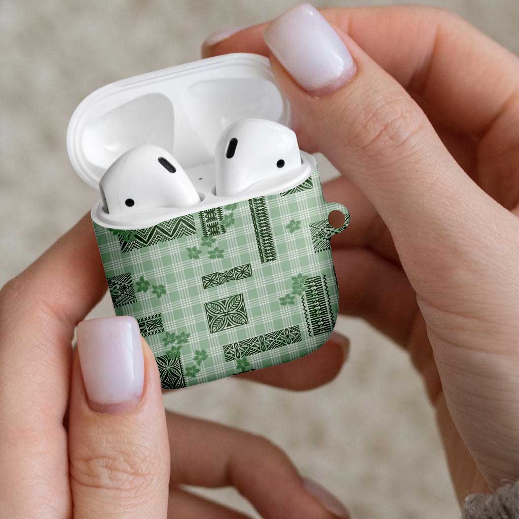 Hawaiian Quilt Tapa On Pastel Mint Palaka Motifs AirPods Case LT7 - Polynesian Pride