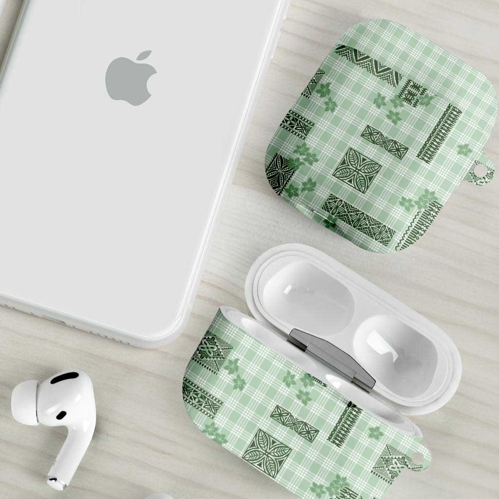 Hawaiian Quilt Tapa On Pastel Mint Palaka Motifs AirPods Case LT7 - Polynesian Pride