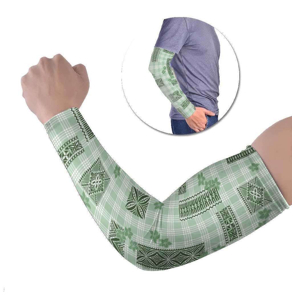 Hawaiian Quilt Tapa On Pastel Mint Palaka Motifs Arm Sleeves