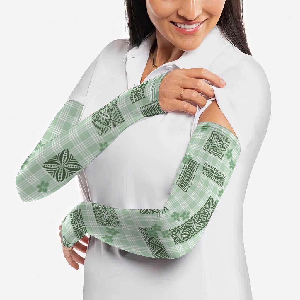 Hawaiian Quilt Tapa On Pastel Mint Palaka Motifs Arm Sleeves