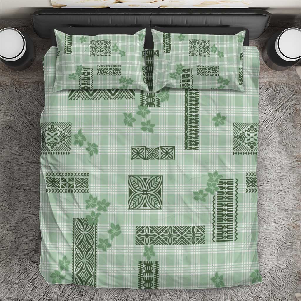 Hawaiian Quilt Tapa On Pastel Mint Palaka Motifs Bedding Set