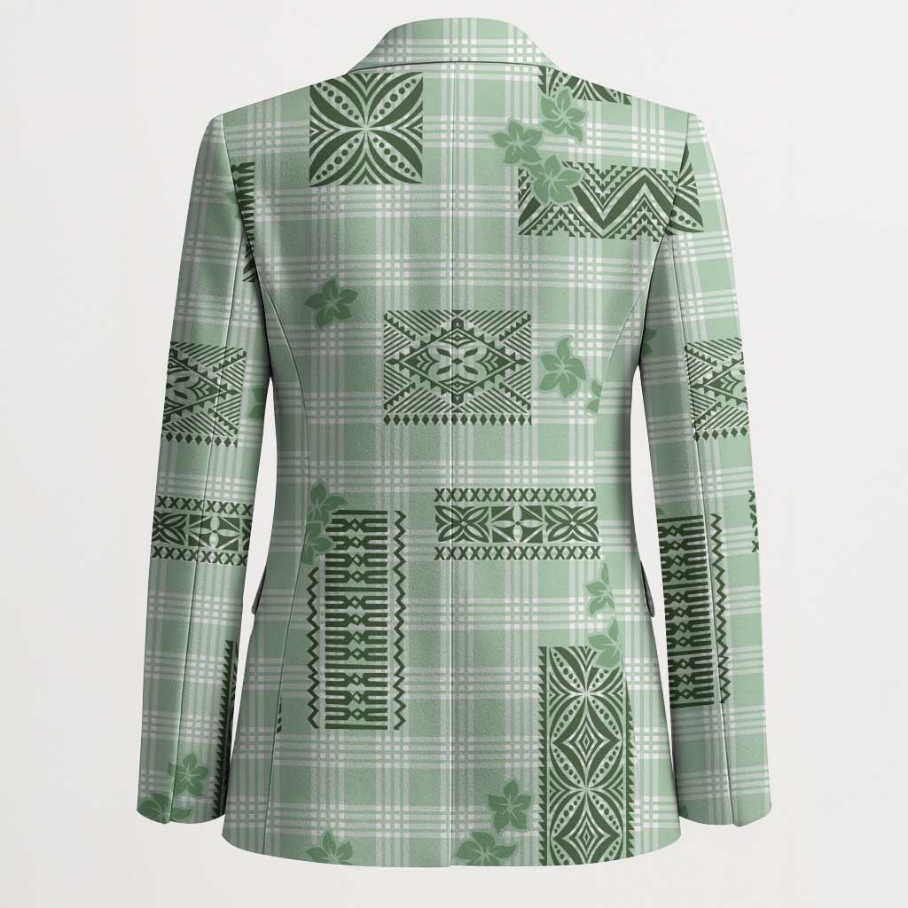 Hawaiian Quilt Tapa On Pastel Mint Palaka Motifs Blazer