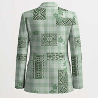 Hawaiian Quilt Tapa On Pastel Mint Palaka Motifs Blazer