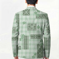 Hawaiian Quilt Tapa On Pastel Mint Palaka Motifs Blazer