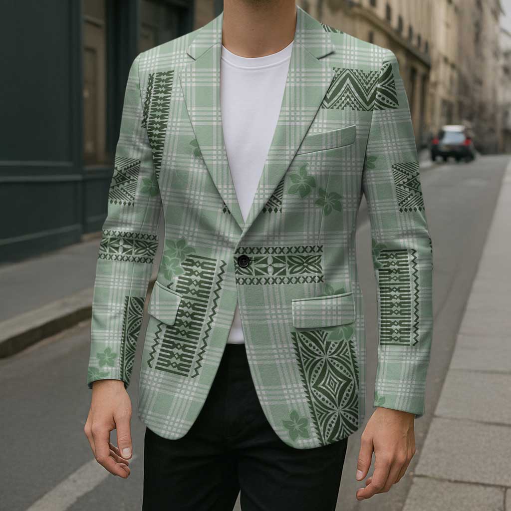 Hawaiian Quilt Tapa On Pastel Mint Palaka Motifs Blazer