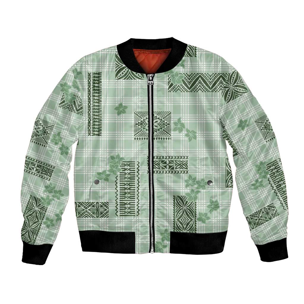 Hawaiian Quilt Tapa On Pastel Mint Palaka Motifs Bomber Jacket