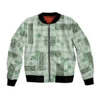 Hawaiian Quilt Tapa On Pastel Mint Palaka Motifs Bomber Jacket