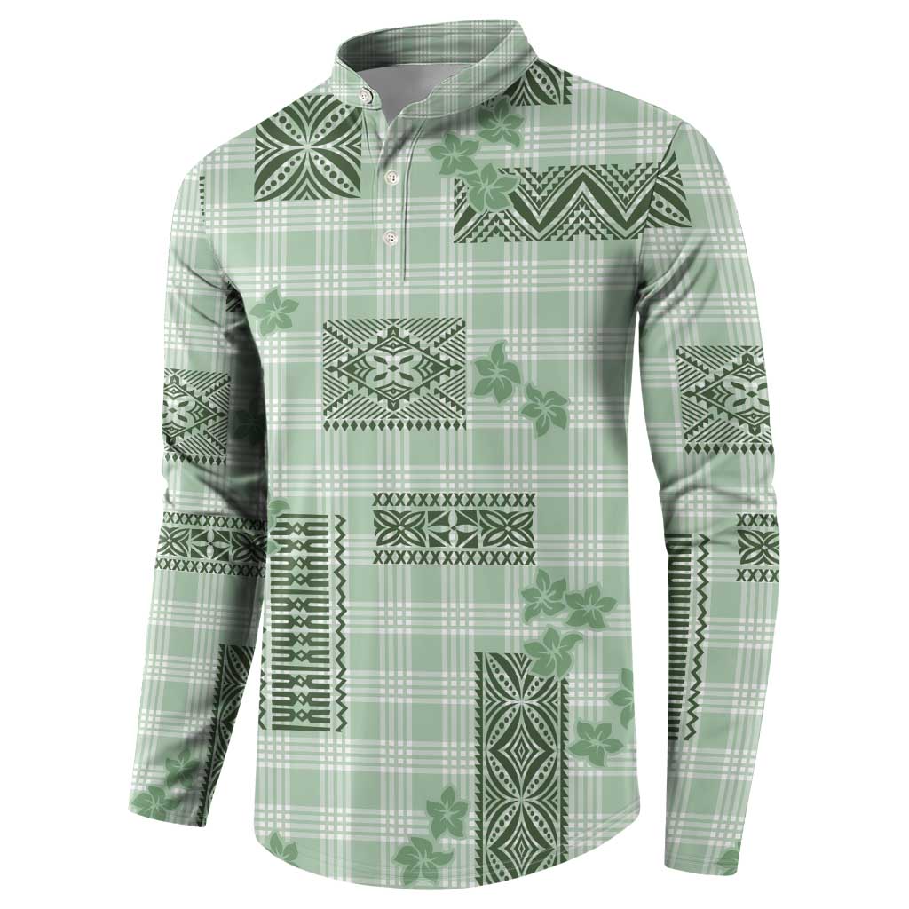 Hawaiian Quilt Tapa On Pastel Mint Palaka Motifs Button Sweatshirt
