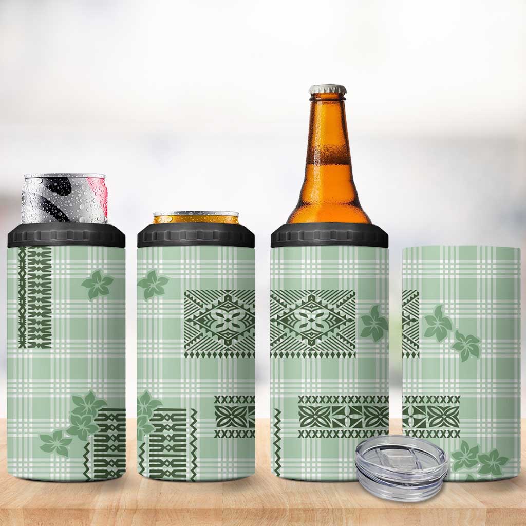 Hawaiian Quilt Tapa On Pastel Mint Palaka Motifs 4 in 1 Can Cooler Tumbler