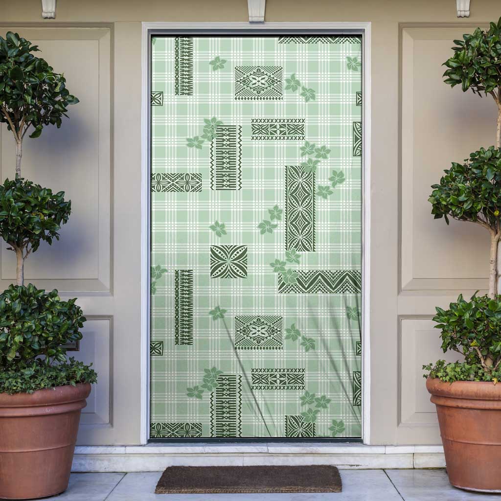 Hawaiian Quilt Tapa On Pastel Mint Palaka Motifs Door Cover