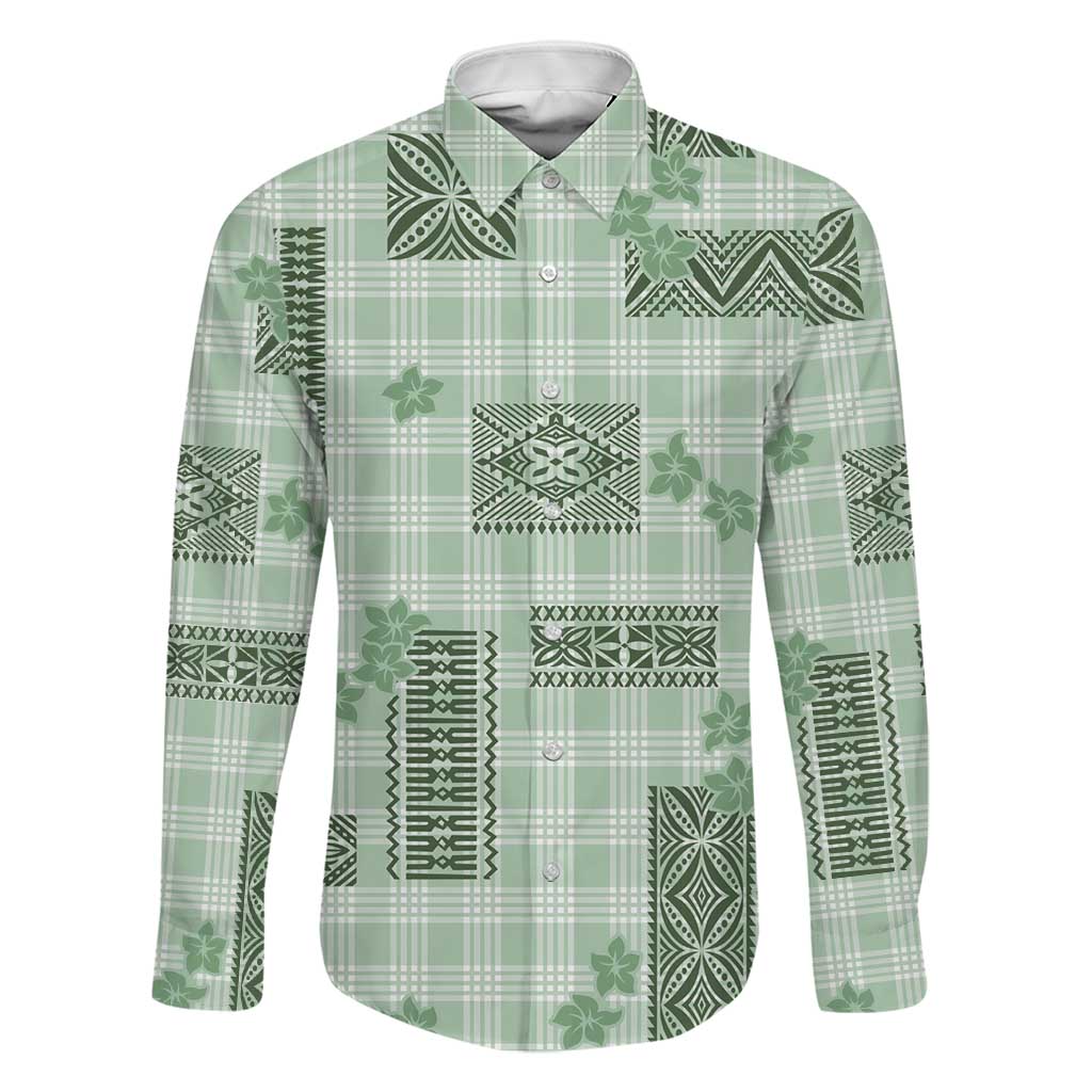 Hawaiian Quilt Tapa On Pastel Mint Palaka Motifs Family Matching Mermaid Dress and Hawaiian Shirt