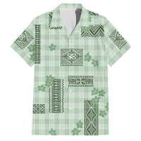 Hawaiian Quilt Tapa On Pastel Mint Palaka Motifs Family Matching Off Shoulder Maxi Dress and Hawaiian Shirt