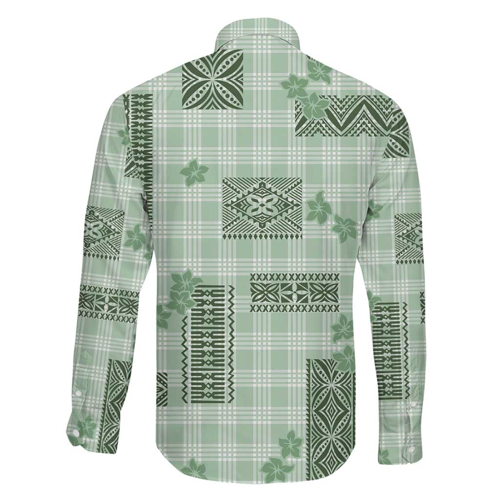 Hawaiian Quilt Tapa On Pastel Mint Palaka Motifs Family Matching Off Shoulder Maxi Dress and Hawaiian Shirt