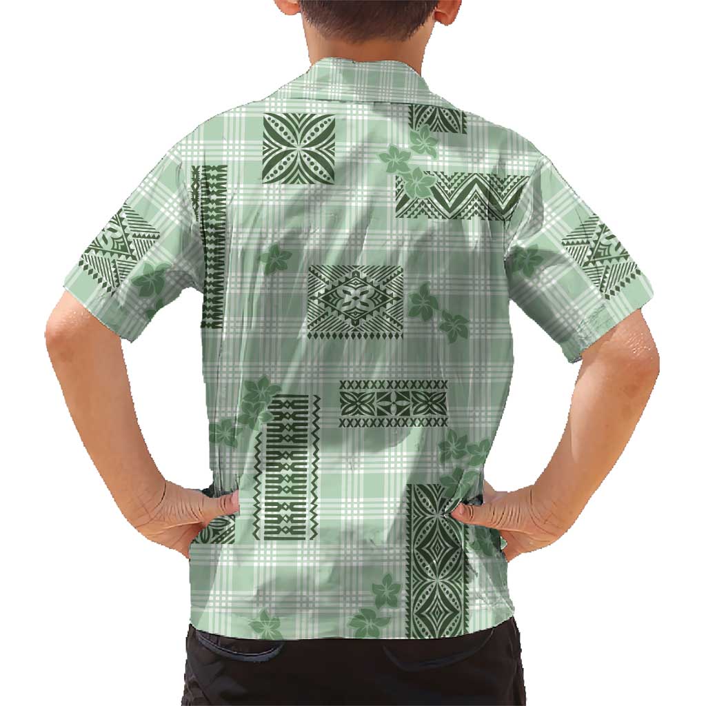 Hawaiian Quilt Tapa On Pastel Mint Palaka Motifs Family Matching Off Shoulder Short Dress and Hawaiian Shirt