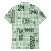 Hawaiian Quilt Tapa On Pastel Mint Palaka Motifs Family Matching Off Shoulder Short Dress and Hawaiian Shirt