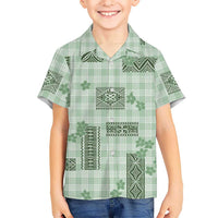 Hawaiian Quilt Tapa On Pastel Mint Palaka Motifs Family Matching Short Sleeve Bodycon Dress and Hawaiian Shirt