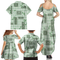 Hawaiian Quilt Tapa On Pastel Mint Palaka Motifs Family Matching Summer Maxi Dress and Hawaiian Shirt