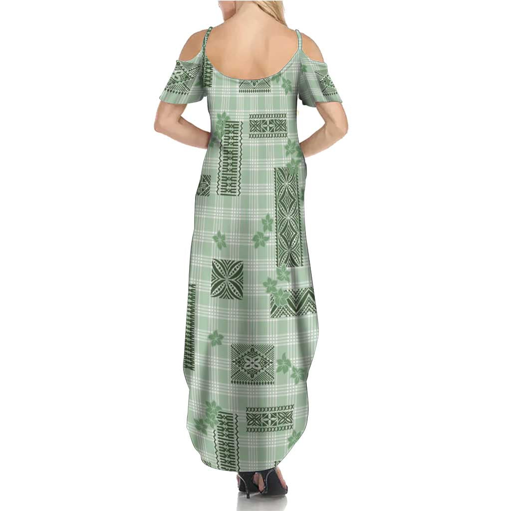 Hawaiian Quilt Tapa On Pastel Mint Palaka Motifs Family Matching Summer Maxi Dress and Hawaiian Shirt