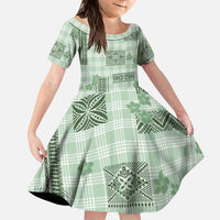 Hawaiian Quilt Tapa On Pastel Mint Palaka Motifs Family Matching Tank Maxi Dress and Hawaiian Shirt