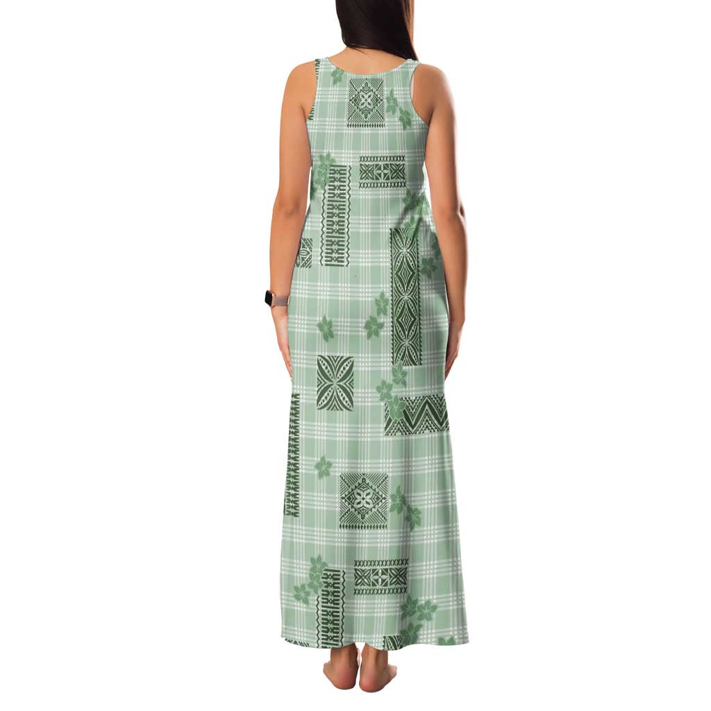 Hawaiian Quilt Tapa On Pastel Mint Palaka Motifs Family Matching Tank Maxi Dress and Hawaiian Shirt